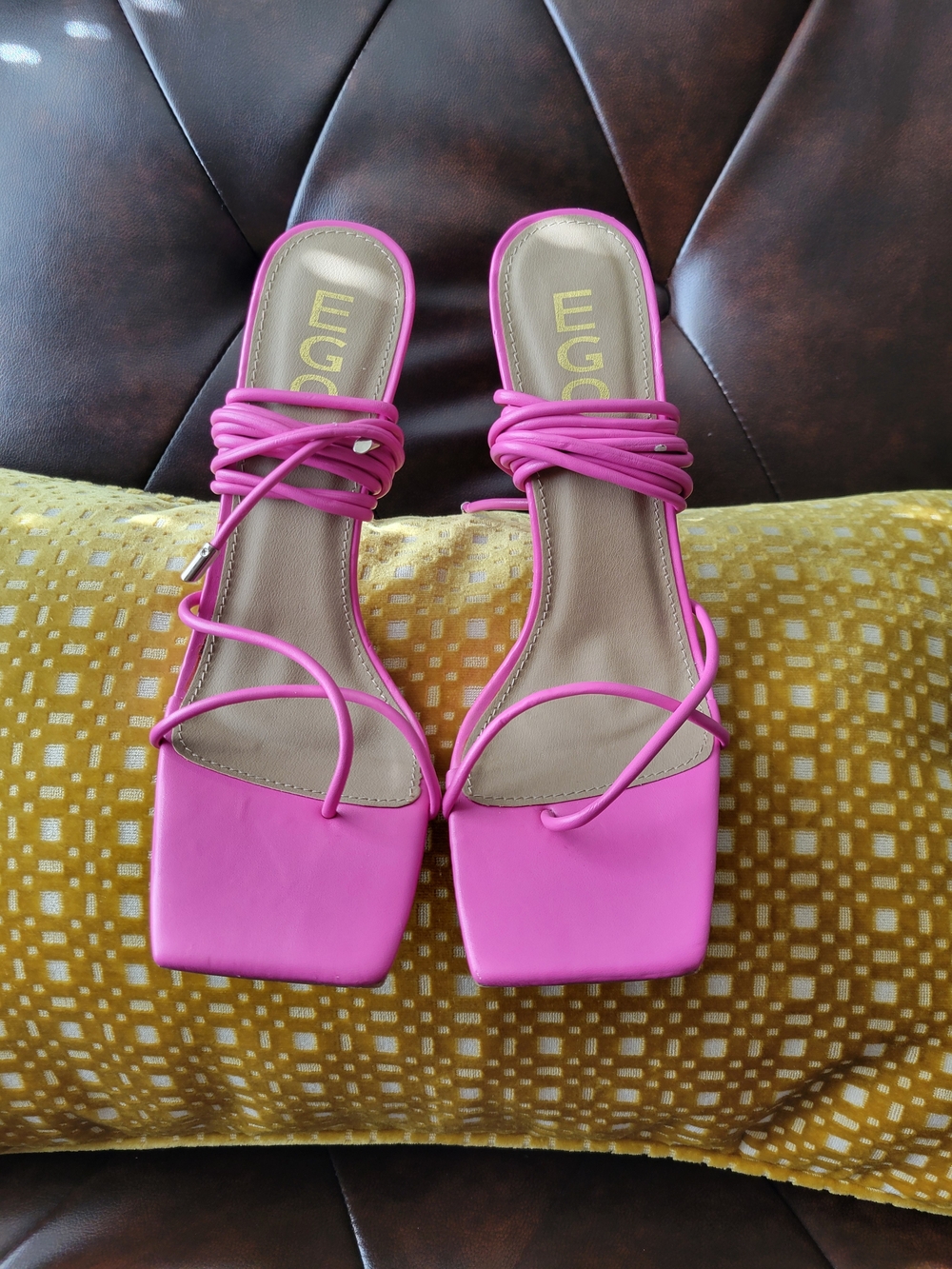EGO Hot Pink Strappy Square-Toe Heeled Sandals